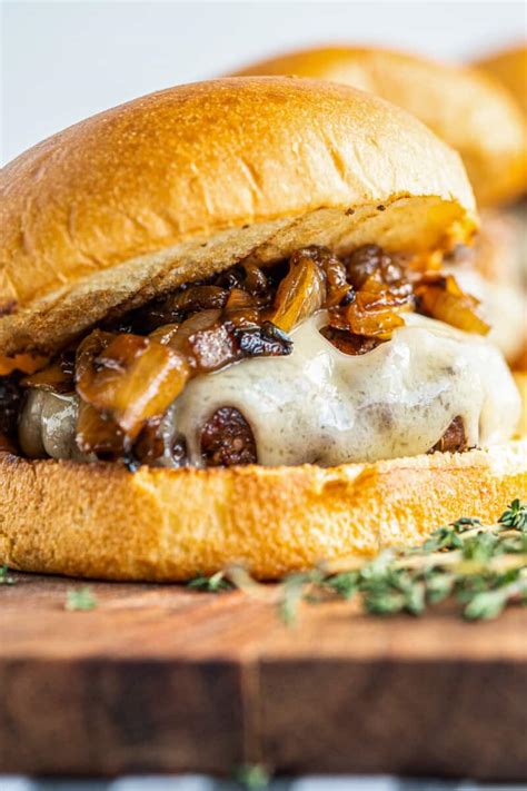 Caramelized Onion Swiss Burgers The Cookie Rookie