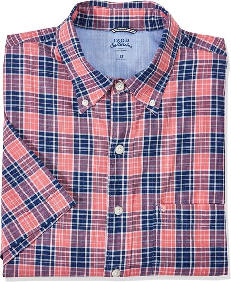 Izod Big And Tall Saltwater Dockside Chambray Short Sleeve Button Down Plaid Shirt Camisa Con