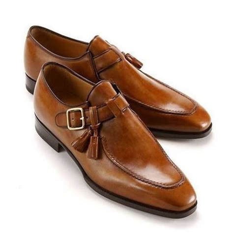 New Handmade Men Tan Leather Shoes Single Monk Strap Dress Formal Leather Shoes On Storenvy