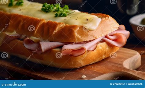 Baguette Sandwich With Cheese Ham Tomatoes And Vegetables Generative