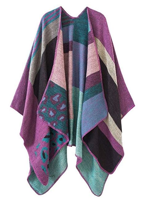 Urban CoCo Women S Color Block Shawl Wrap Open Front Poncho Cape