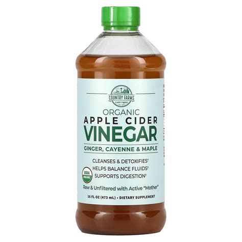 Country Farms Organic Apple Cider Vinegar With Ginger Cayenne And Maple 16 Fl Oz 473 Ml