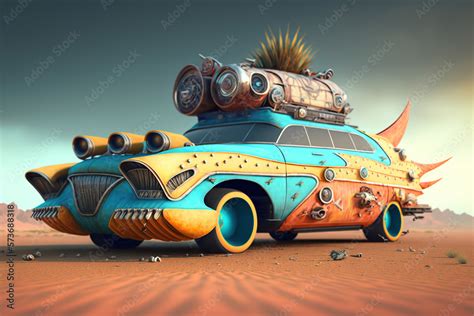 Colorful weird car design, cartoon illustration ai Stock Illustration ...