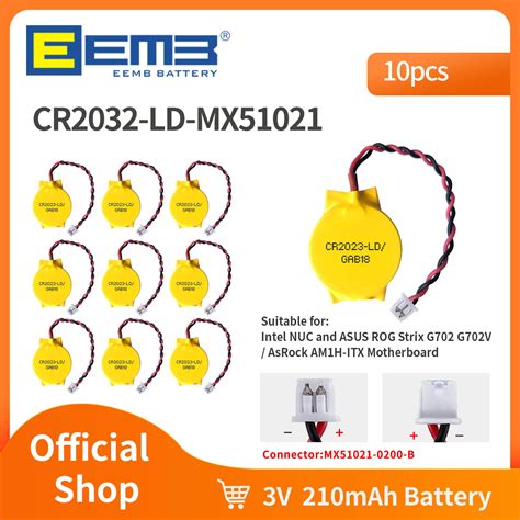 10PACK EEMB 3V 2Pin CR2032 Batteria Con Cavo CR2016 CMOS Batteria