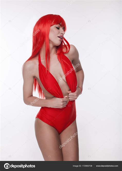 Sexy Red Hair Woman Long Hair Posing Studio Perfect Slim Stock Photo By