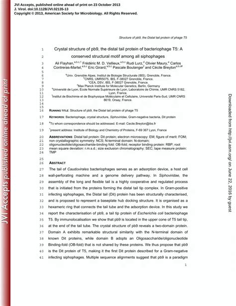 Pdf Crystal Structure Of Pb The Distal Tail Protein Of