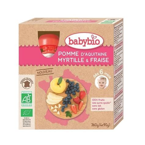 Babybio Gourde Pomme Myrtille Fraise Bio 4x90g Dès 6 mois