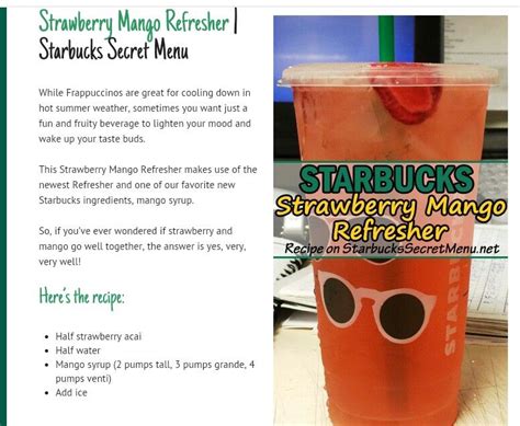 Strawberry Mango Refresher Starbucks Lovers Starbucks Secret Menu