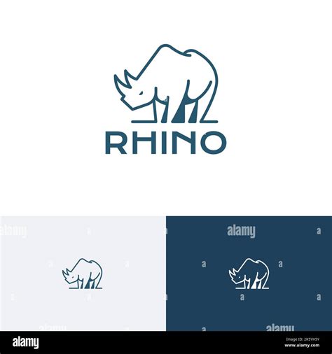 Rhino Rhinoceros Standing Wild Animal Nature Line Style Logo Stock