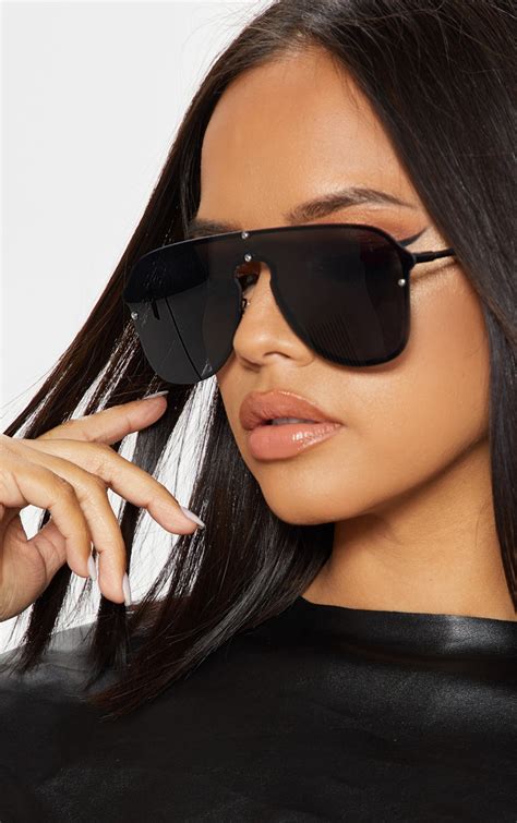 Black Oversized Aviator Sunglasses Accessories Prettylittlething