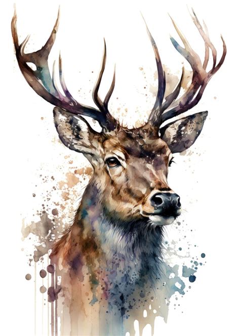 Deer In Watercolor Poster Picture Metal Print Paint By Byrdyak Displate