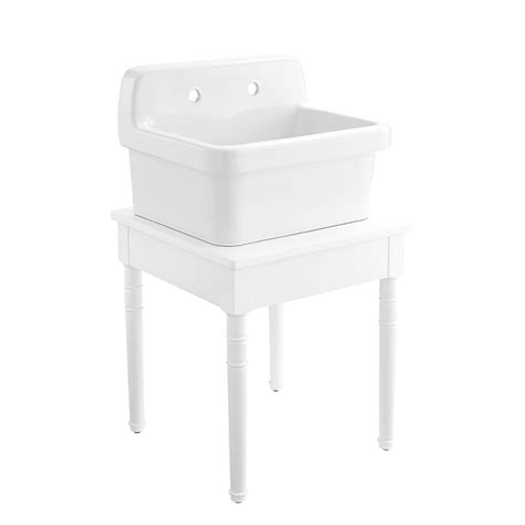 ELLAI 24 Inch White Ceramic Farm Style Wall Mount Utility Sink High