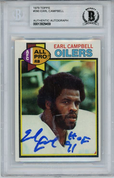 Earl Campbell Signed 1979 Topps #390 Rookie Card HOF Beckett Slab ...