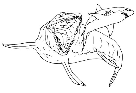 Mosasaurus and Shark - Coloring Pages