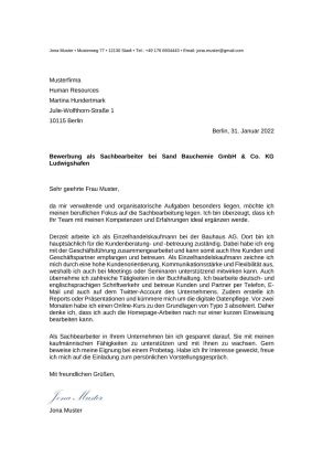 Initiativbewerbung kaufmännische Sachbearbeiterin Muster