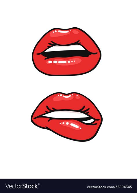 Sexy Female Lips With Gloss Red Lipstick Pop Art Vector Image