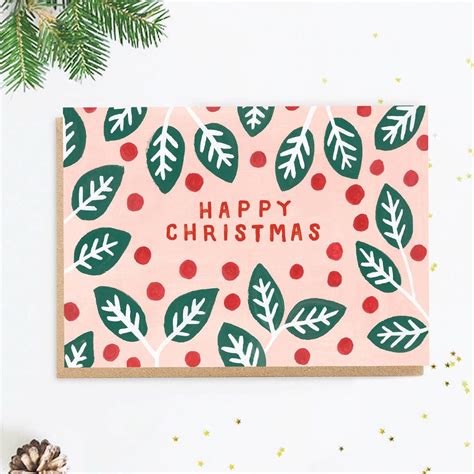 Pink Holly Christmas Card By Jade Fisher Christmas Card Illustration