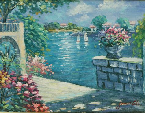 James Cole 20th Century Acrylic Lakeside Terrace Von James Cole