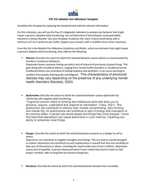 PSY 215 Module Five Milestone Template PSY 215 Module Five Milestone