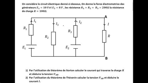 Exercice d éléctricité application de théorème de Norton et de Thévenin