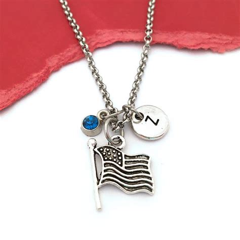 US Flag Necklace American Flag Necklace Initial Necklace Flag - Etsy