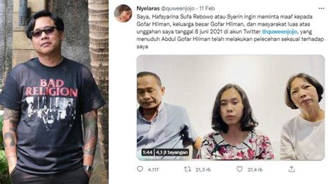 Korban Dugaan Kasus Pelecehan Seksual Gofar Hilman Minta Maaf