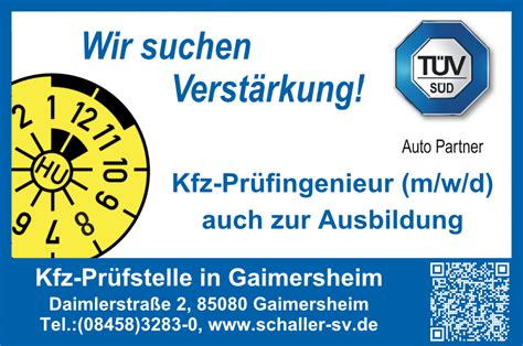 Kfz Prüfingenieur TÜV SÜD m w d Ingenieurbüro Schaller GmbH