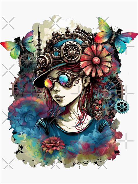 Steam Punk Butterfly Girl Sticker For Sale By Adorableart Redbubble