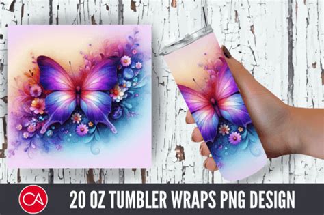 3d Purple Butterfly 20 Oz Tumbler Wrap Graphic By Craft Fair Creative