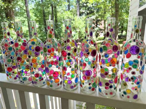 2 Handpainted Multicolor Stained Glass Effect Colorful Etsy