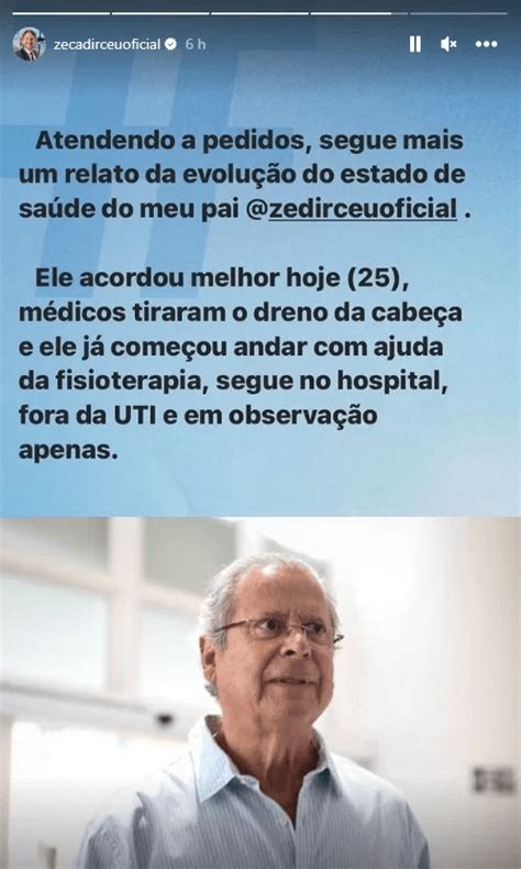 Após retirada de dreno do cérebro José Dirceu segue sem poder andar e