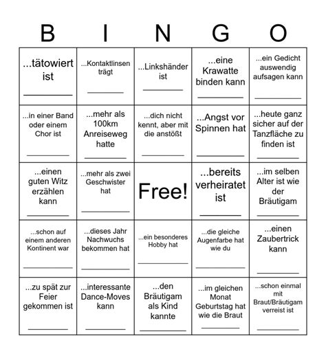 Finde Den Gast Der Bingo Card