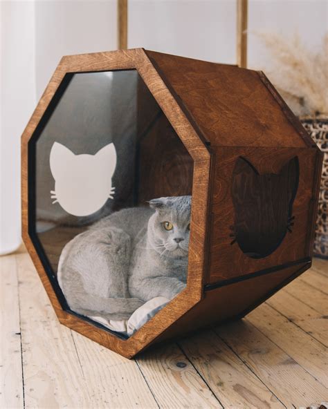 Cozy Cat Bed Cats Furniture Indoor Cat House Wooden House For Etsy