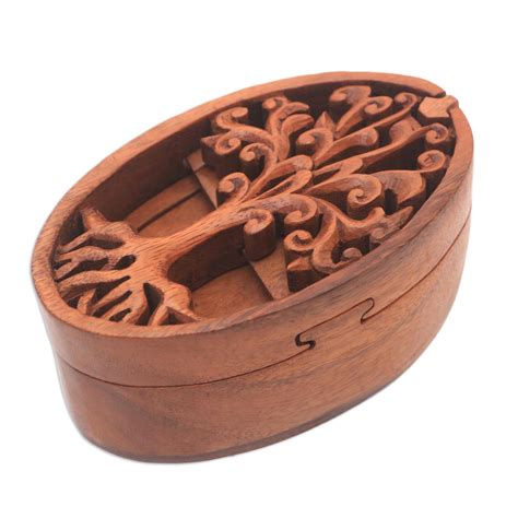 Unicef Market Tree Themed Suar Wood Puzzle Box From Bali Tree Oval