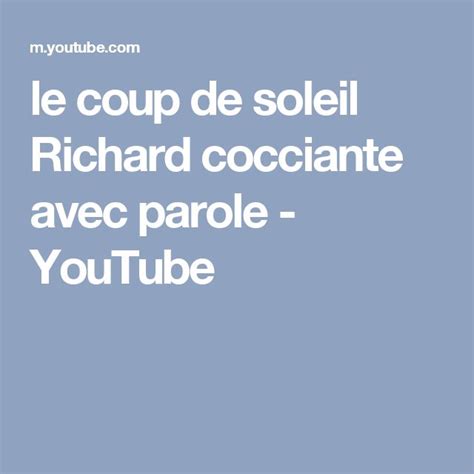 Le Coup De Soleil Richard Cocciante Avec Parole YouTube Parole