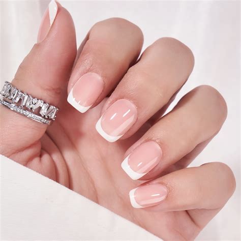 BTArtbox French Press On Nails Short White Nude Fake Square Nails With