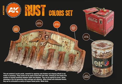 Conjunto Tintas Acrílicas RUST AND ABANDONED AK Interactive Sua