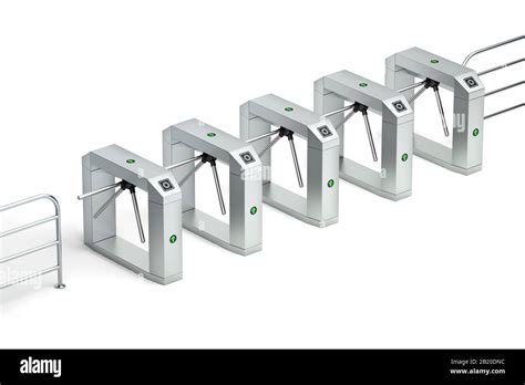 Row With Electronic Turnstiles On White Background Stock Photo Alamy