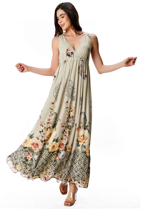 Shop Floral Print Georgette Empire Maxi Dress Eshakti