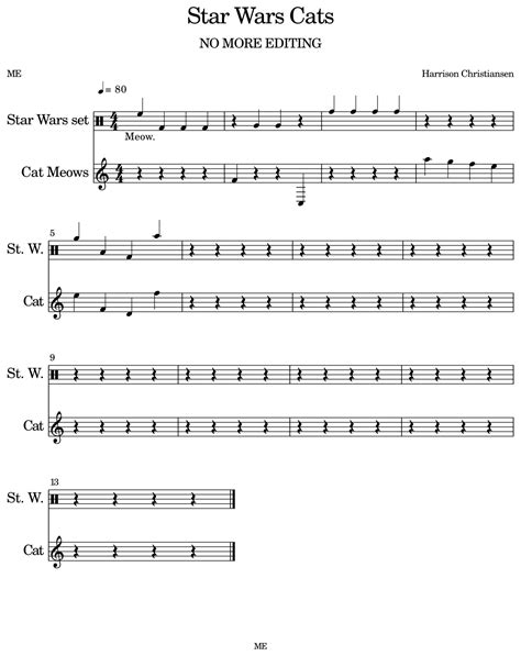 Star Wars Cats Sheet Music For Star Wars Set Cat Meows