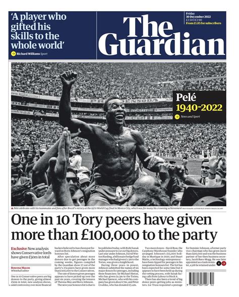 Guardian Front Page 30th Of December 2022 Tomorrow S Papers Today