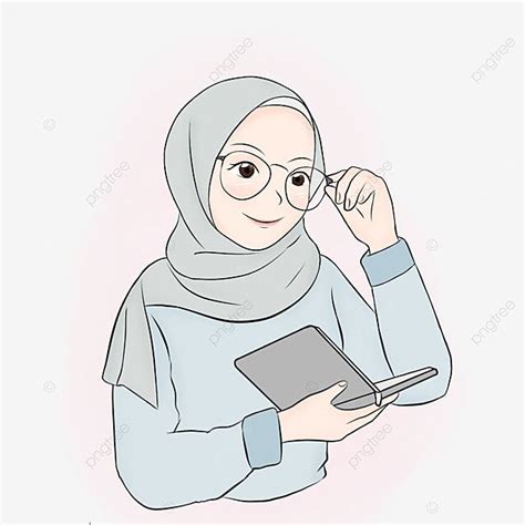 Gambar Gadis Hijab Yang Ditarik Tangan Memakai Cermin Mata Dan Membaca