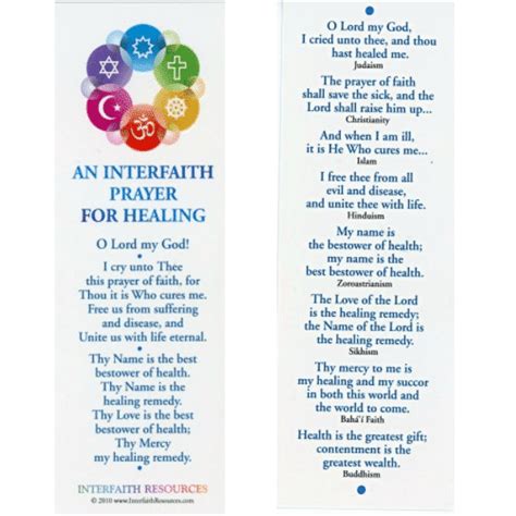 Interfaith Prayer For Healing Bookmarks Bahai Resources