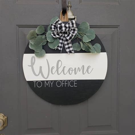 Welcome To My Office Front Door Wreath Wooden Door Sign Etsy