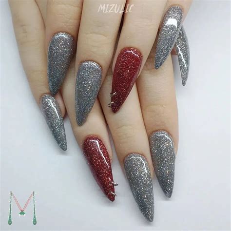 Red And Silver Acrylic Nail Designs