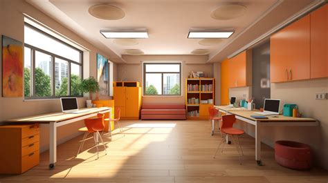 Comfortable Seat 3d Rendering Of A Modern Classroom With Sleek Desks ...