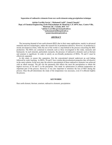 Separation Of Radioactive Elements From Rare Earth Elements Using