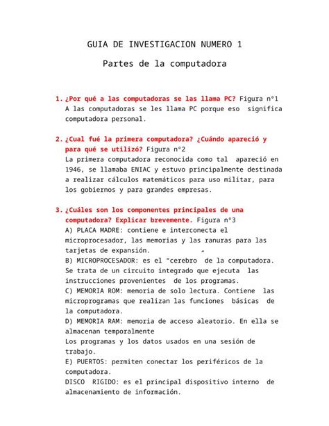 Docx Guia De Investigacion Partes De La Computadora Inicial Numero