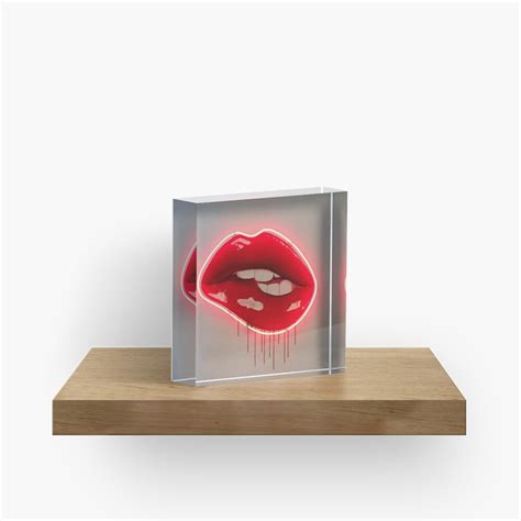 Neon Lip Biting Tapestry Acrylic Block For Sale By Livpaigedesigns