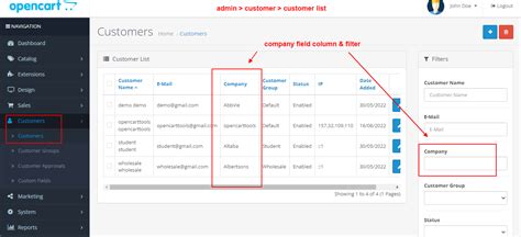 OpenCart Company Column Filter At Admin Customer List